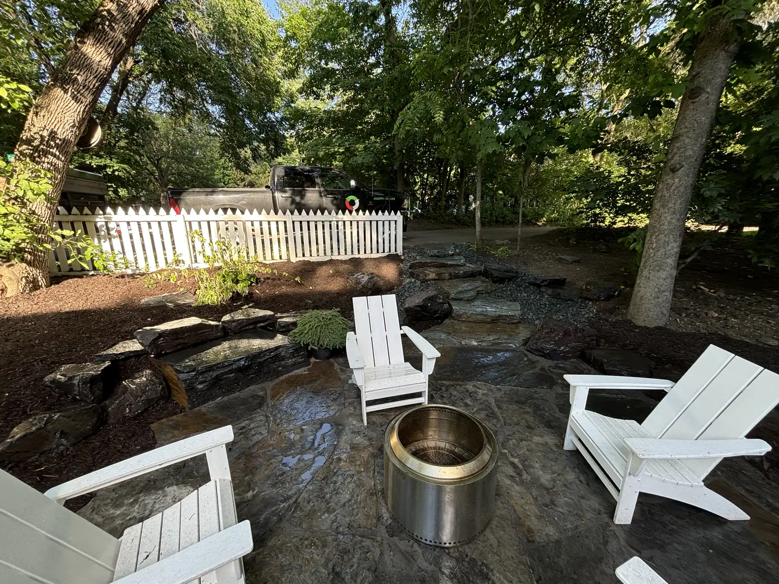 Custom Flagstone Patio & Boulder Staircase project photo — greenwood flagstone patio 11