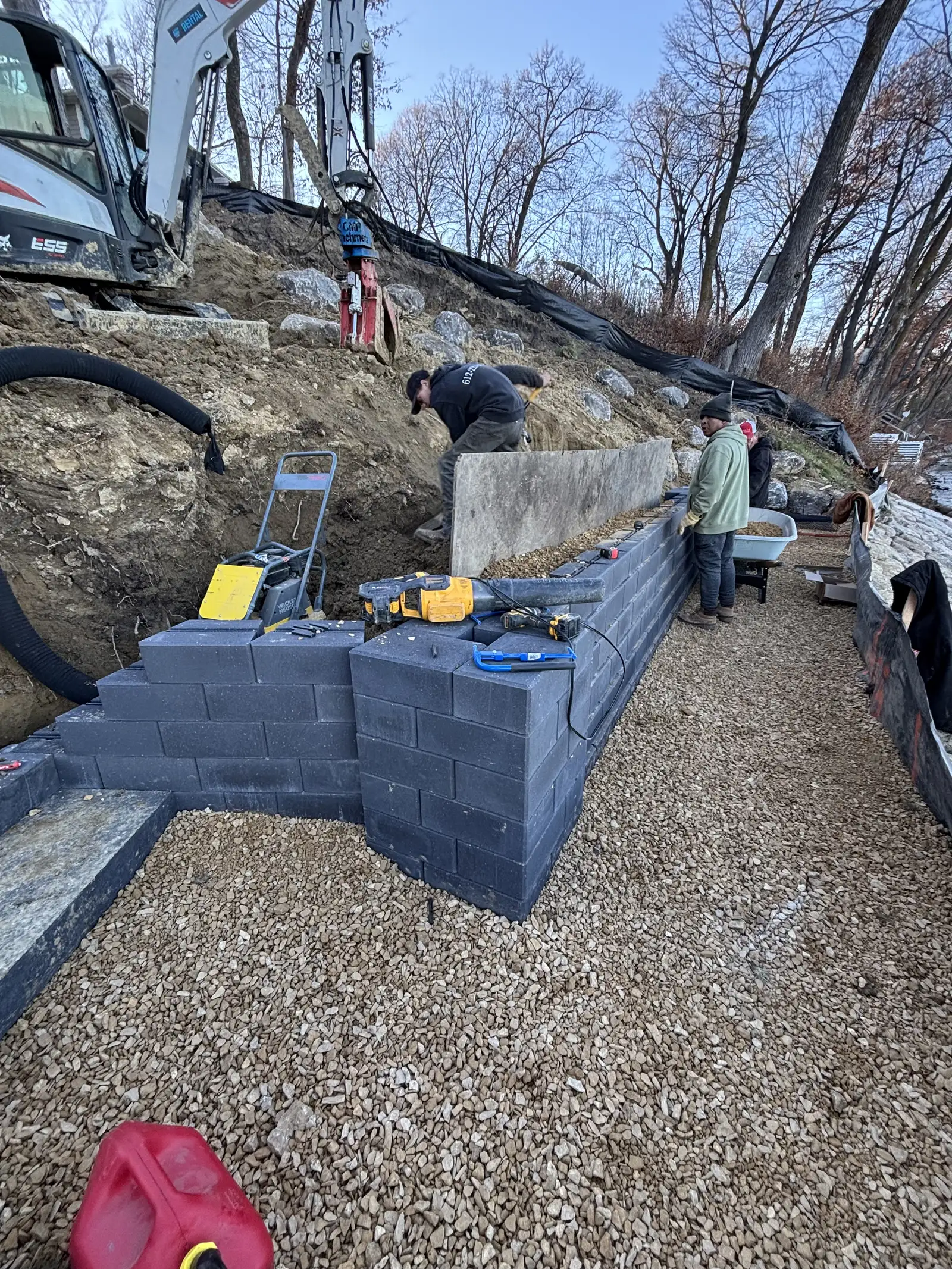 Completed retaining wall and staircase for lake access in Mound, MN