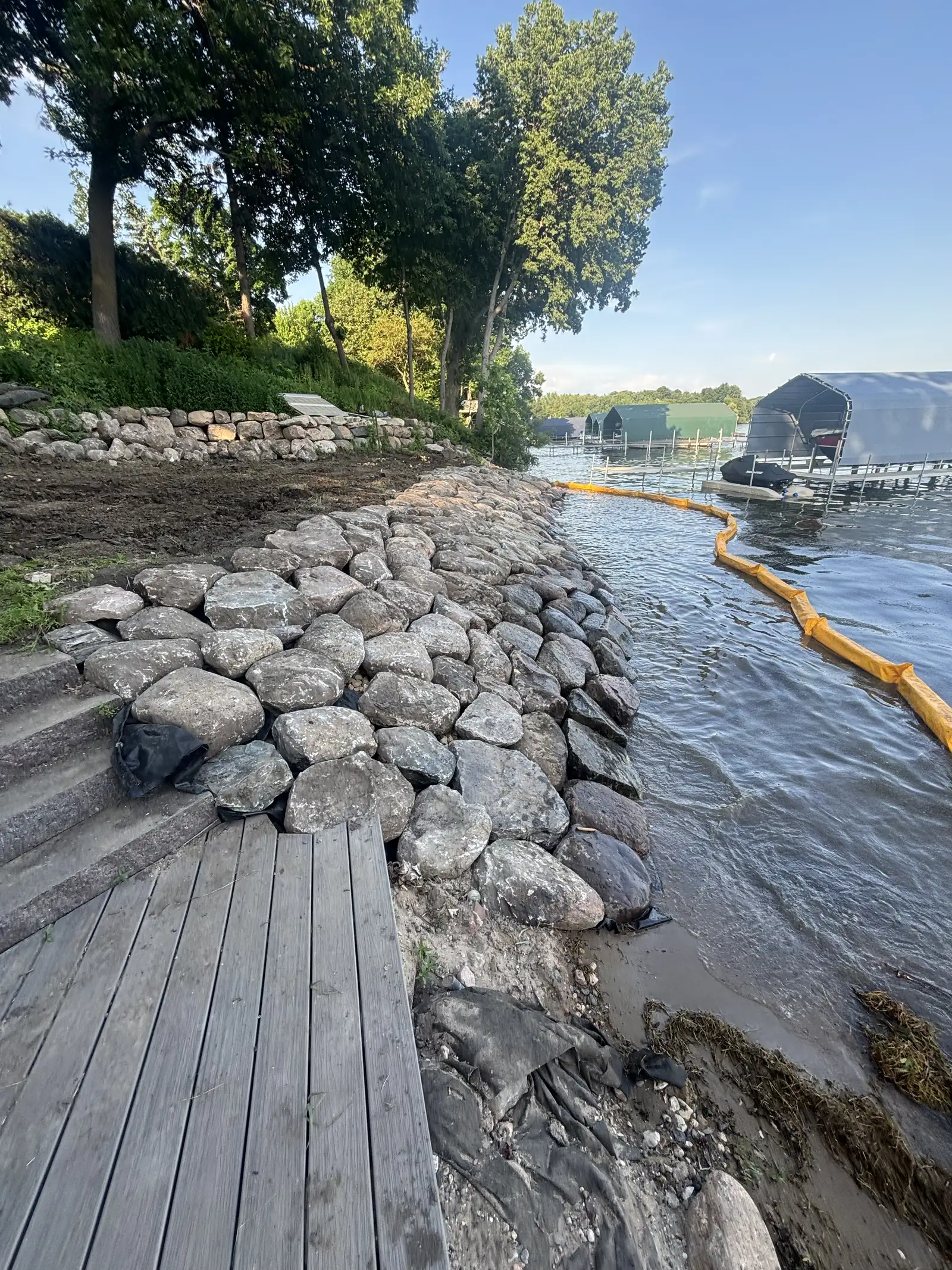 Completed riprap shoreline rebuild meeting watershed requirements in Orono, MN